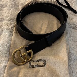 Gucci Black Leather Belt with Gold GG Buckle